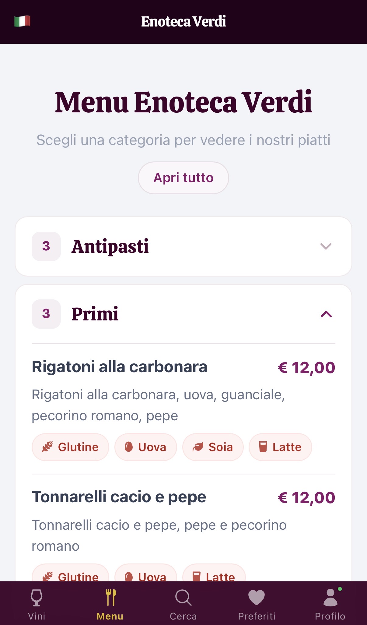 carta dei vini